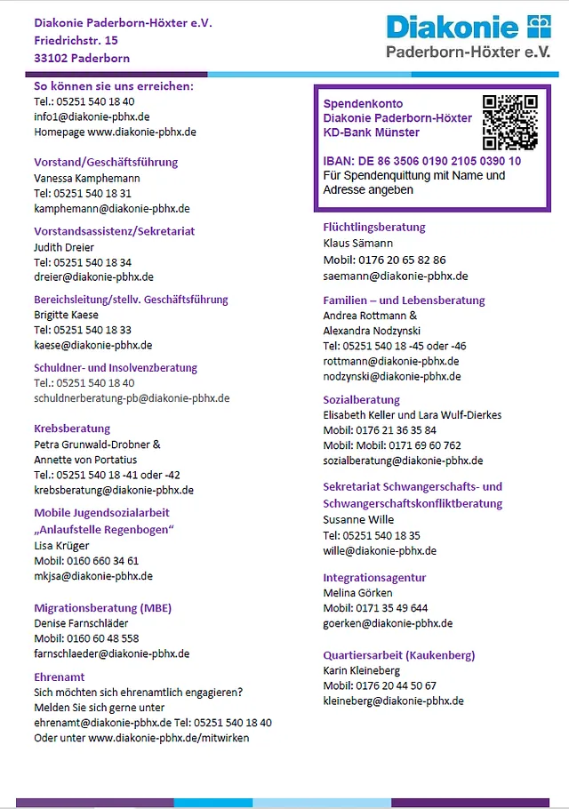 Ansprechpartner der Diakonie Paderborn-Höxter e.V.