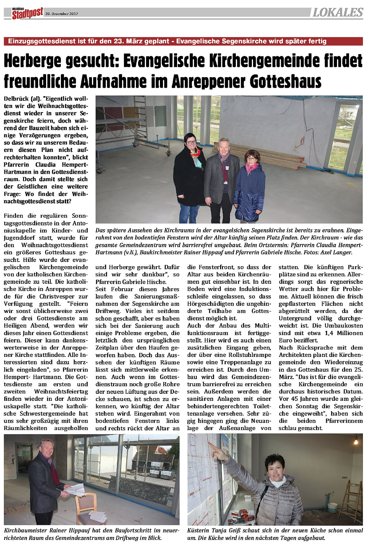 Zeitungsartikel Delbrücker Stadtpost vom 20.12.2017