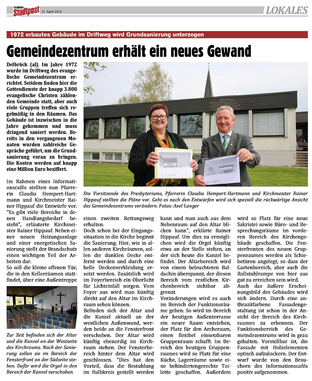 Zeitungsartikel Delbrücker Stadtpost vom 21.04.2016